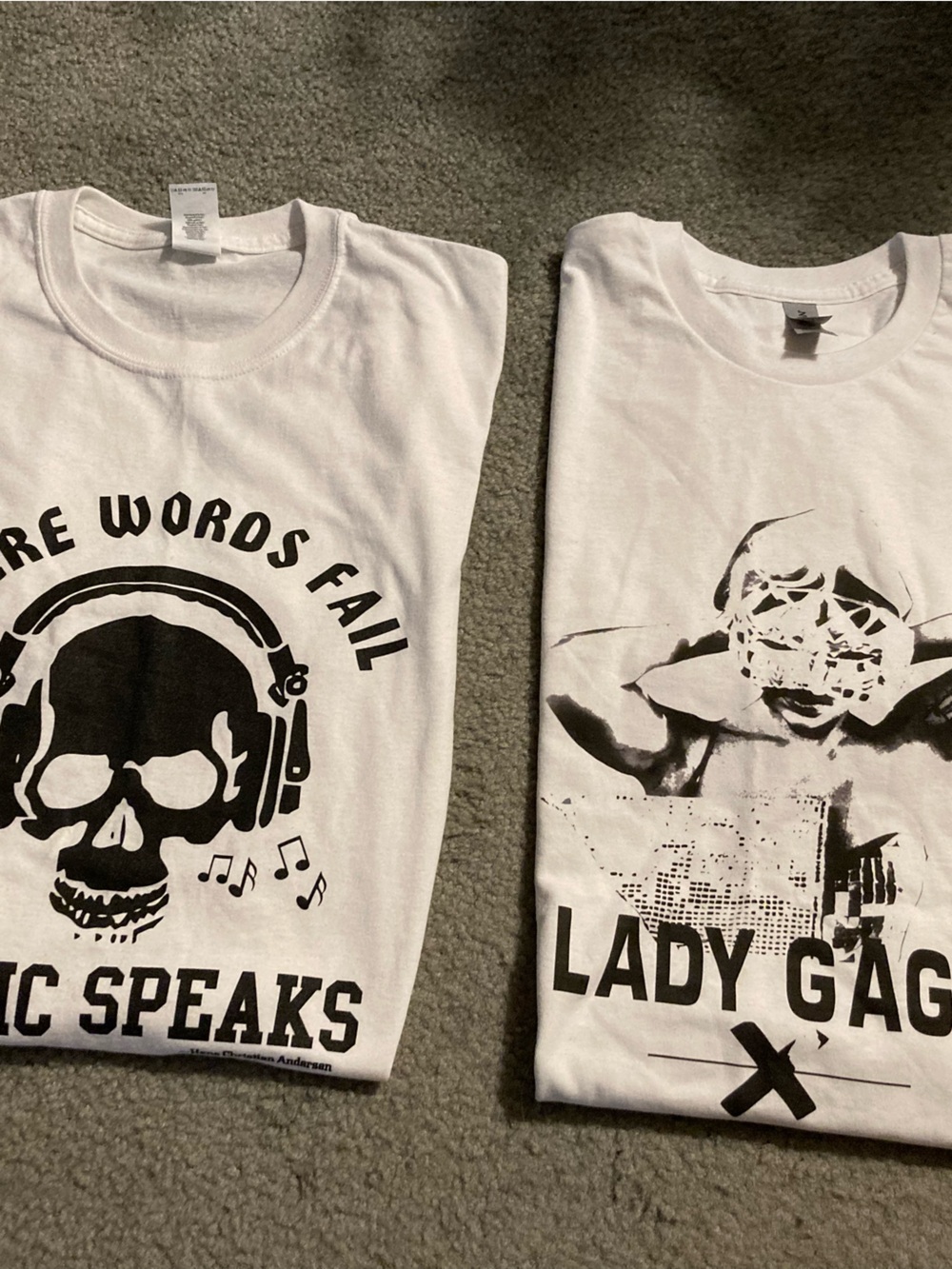 White "Music Speaks" Graphic T-Shirt -Lady GaGa tee